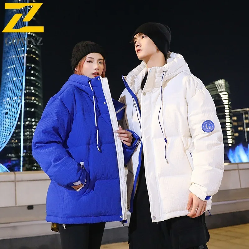 COMXZ 2025 Winter Couple Solid Color Hooded Down Jacket Men Women Thickened Warm Trendy White Duck Feather Parka Coat