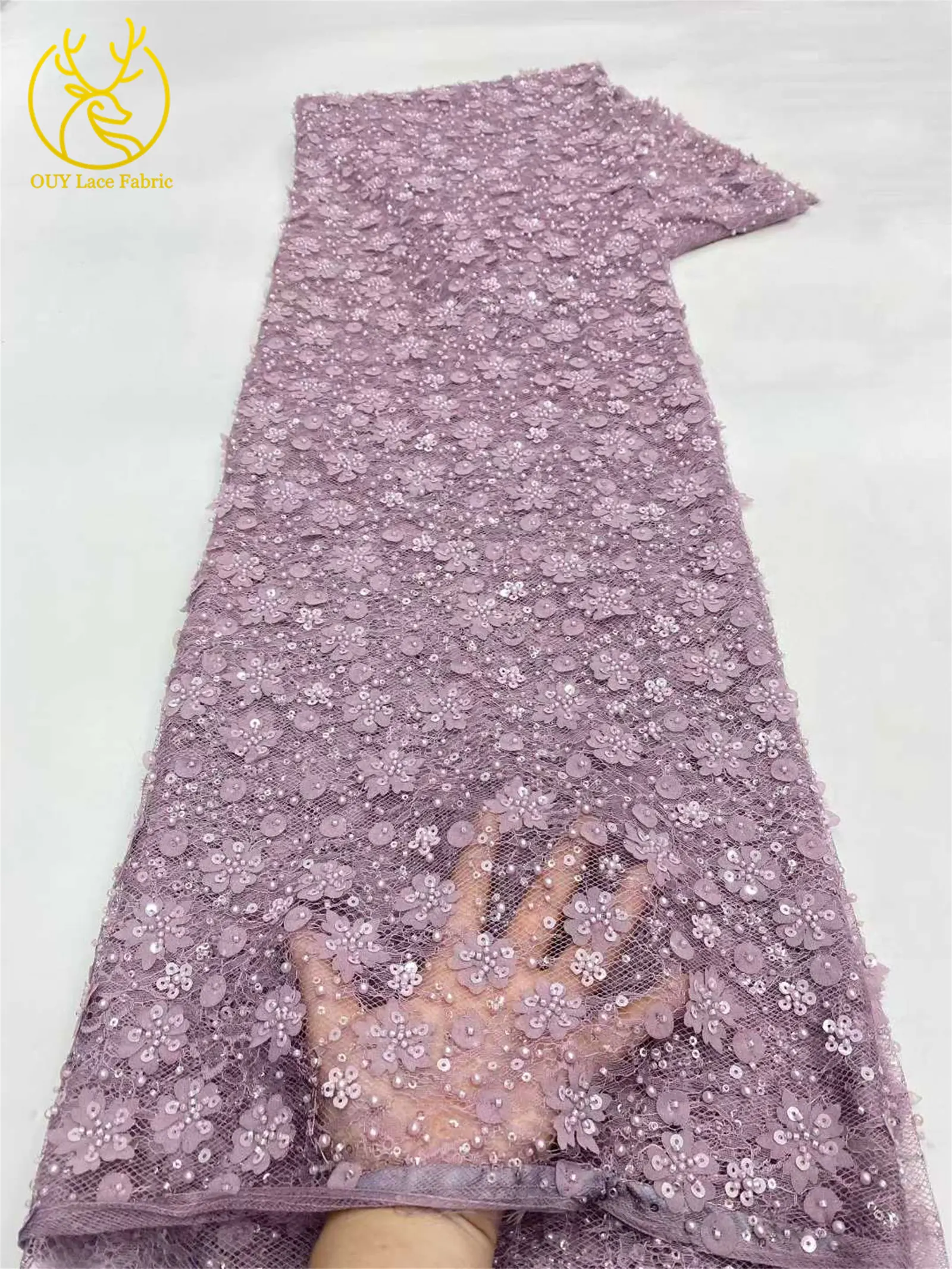 Neuester Spitzenstoff mit Pailletten und Perlen, 2026, hochwertiger afrikanischer nigerianischer Spitzenstoff, Hochzeitskleid und Abendkleid, Nähen, 5 Yards – Detail 12