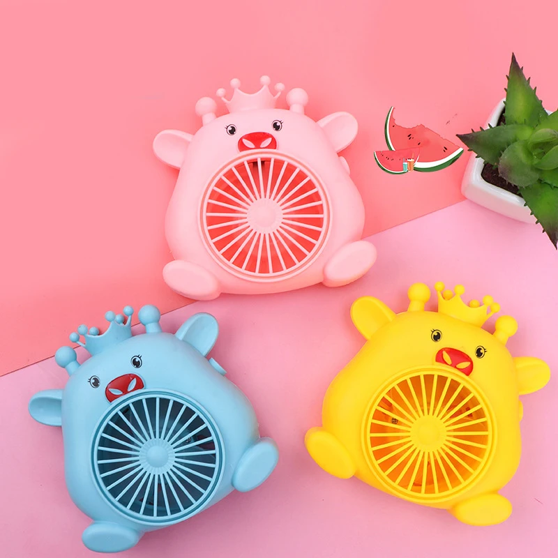 Cartoon Kawaii Pig Desktop Fan Girls Fan Outdoor Portable Fan With Usb Line Electric Fan Can Hang Neck Children Handheld Fan