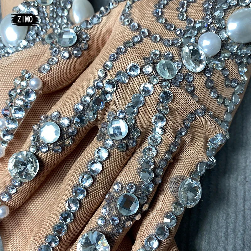 fashion gloves crystal designer rhinestone diamond women glitter accessories DS nightclub Dancer stage show singer rave festival