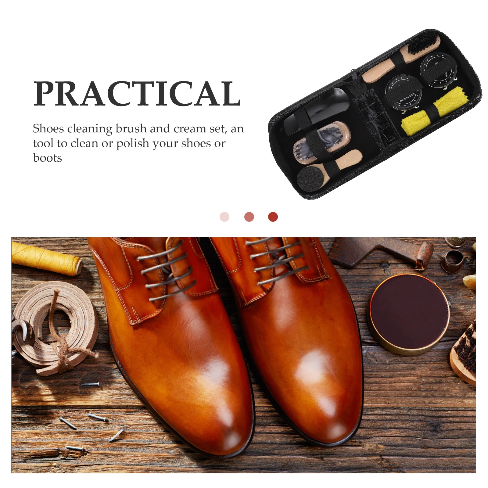 

Shoe Care Kit Light Brown Portable Shoes Cleaning Brush Set For Men Women Shoe Polish Tool With Bristle Brush Cream