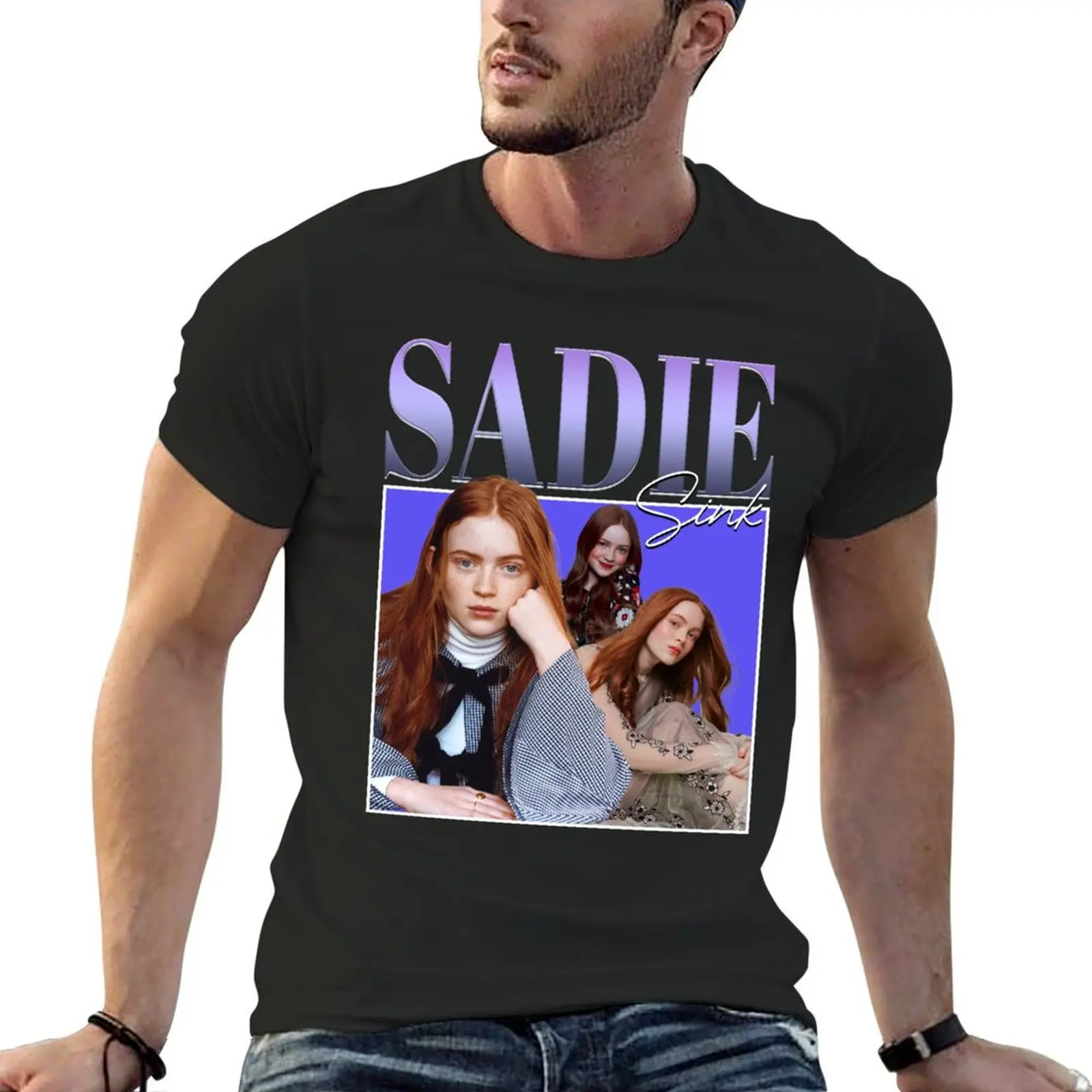 Sadie Sink Vintage retro T-Shirt kawaii clothes Short sleeve tee tshirts for men