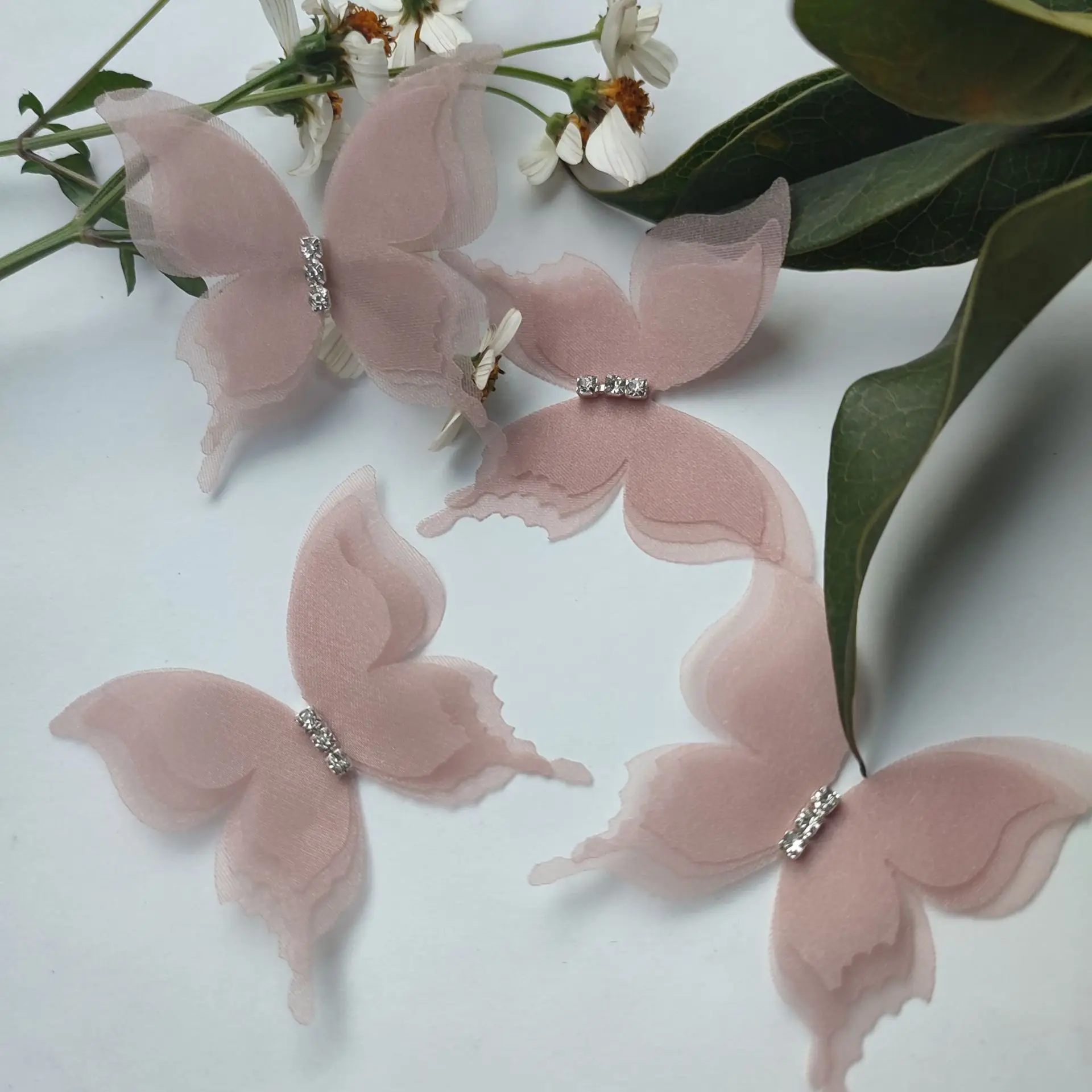 3D Handmade Butterfly 50pcs Double-layer Embroidery Butterflies Translucent Chiffon Butterfly For Party Decor Doll Embellishment