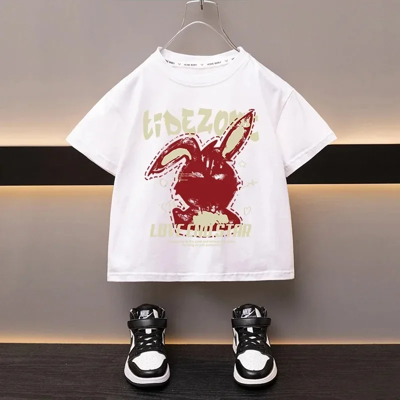 Boys and Girls T-shirt Summer Wear Baby Sports Tees Toddler Cartoon Simple T Thin Pure Cotton Soft Crew Neck Pullovers 2-12 Age