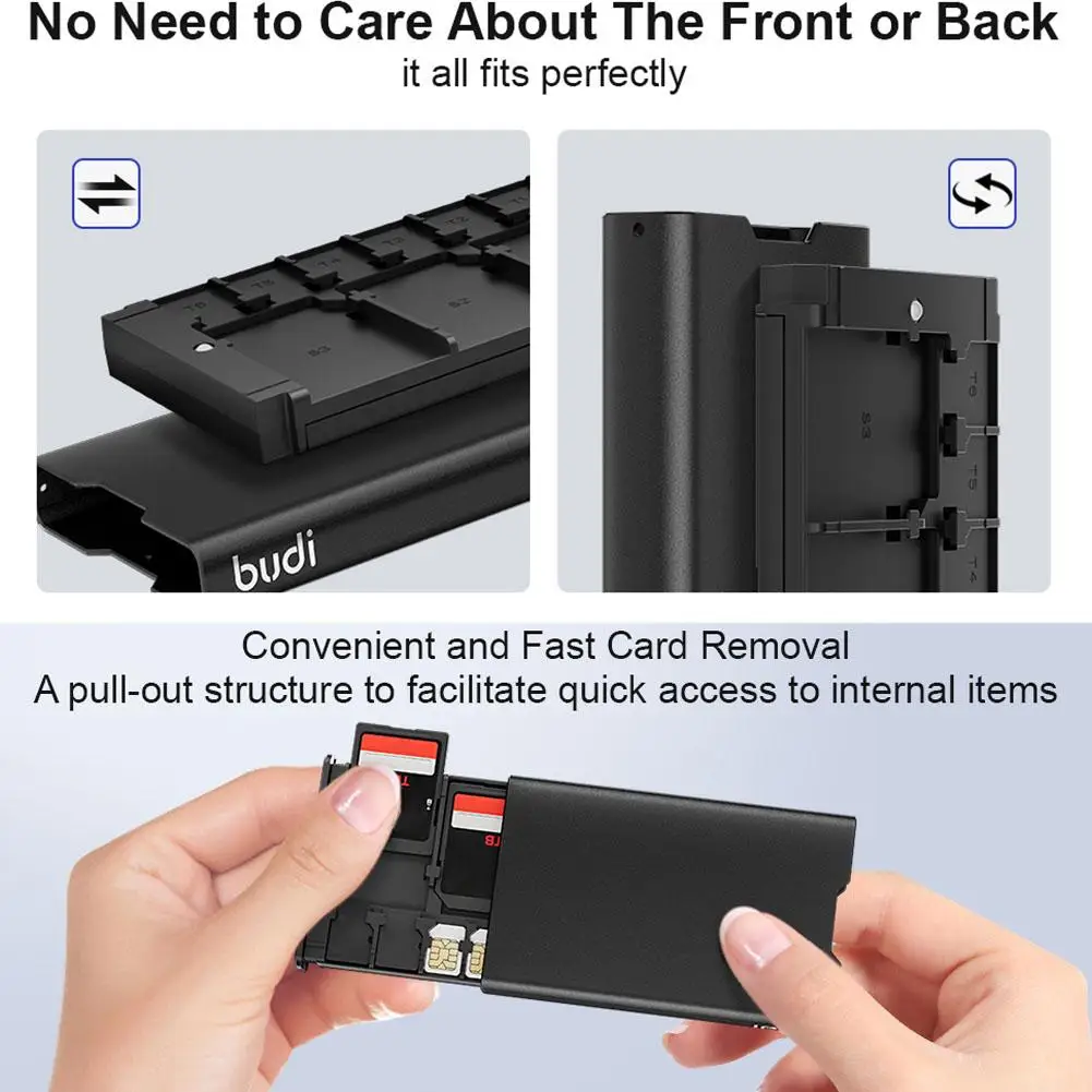 BUDI Portable Memory Card Box Store 6 SD Cards And 8 Cards Shockproof Scratch-proof Storage Box