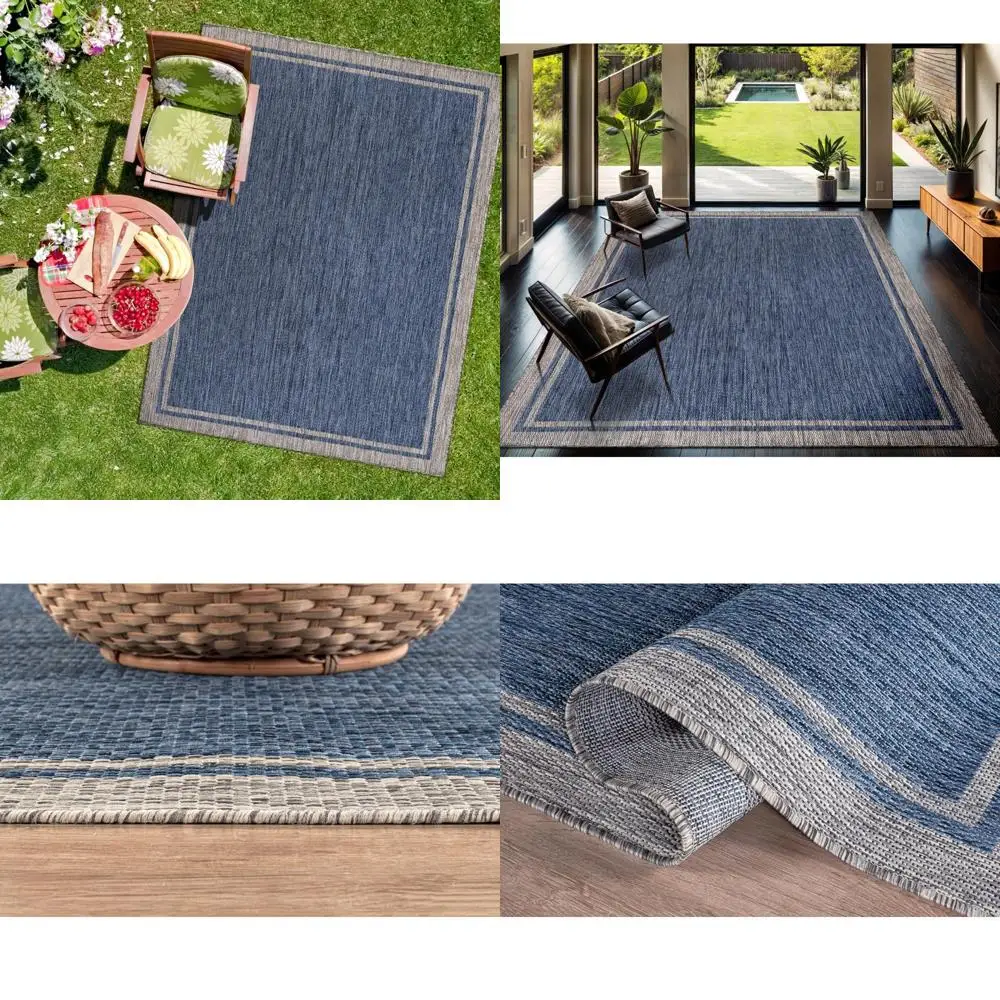 

Modern Navy Blue Outdoor Rug 8x10, Waterproof and Washable for Patios and Porches