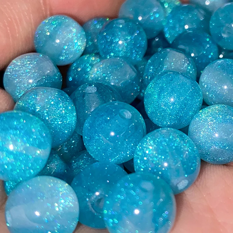 50pcs 10mm Sky Blue Resin Starry Sky Circular Spacer Beads DIY Bracelet Necklace Handmade Accessories