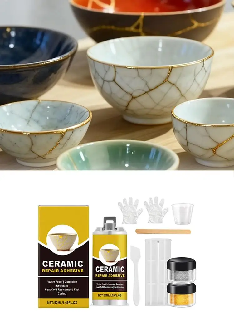 Colle dorée pour céramique, réparation de Sculptures en verre, adhésif doré, sans danger pour les aliments, pour baignoire, assiette de vanité, Figurines artisanales d'art