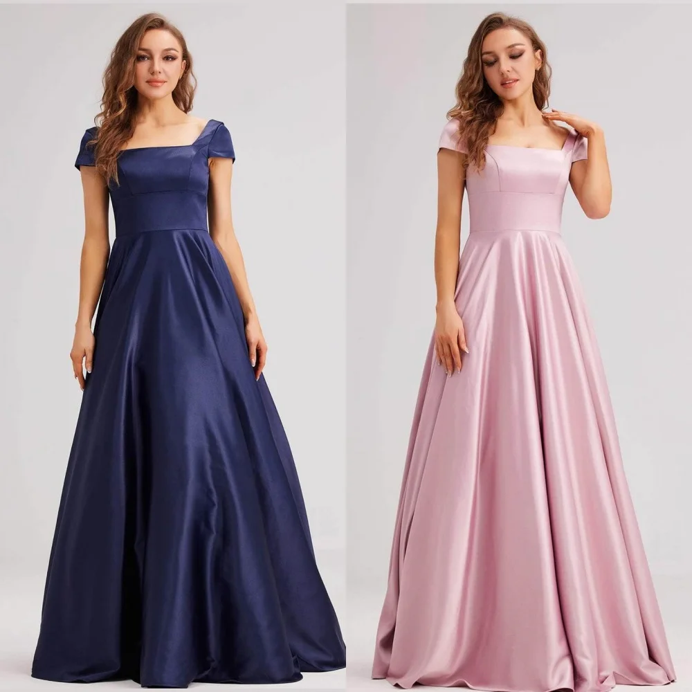 

Customized Satin Pleat Formal Evening A-line Off-the-shoulder Bespoke Occasion Gown Long Dresses