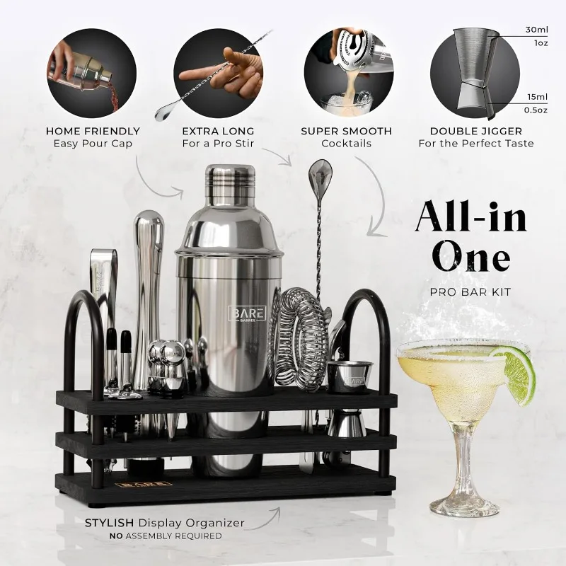 14-Piece Cocktail Shaker Set | Martini Barware Mixing Tools for Home Bartending | 35 Recipe Cards | Gift Set