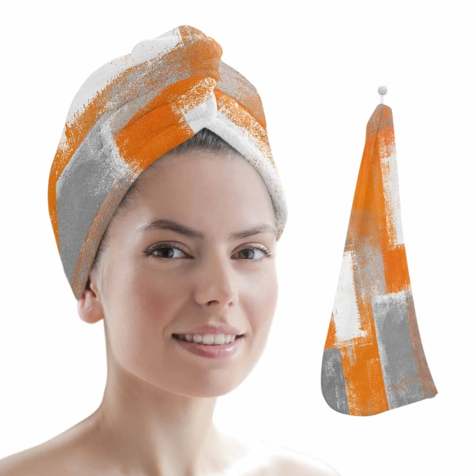 

Abstract Orange Mottled Texture Women Hair Drying Towel Hat Shower Head Turban Quick Dry Hair Cap for Bathroom