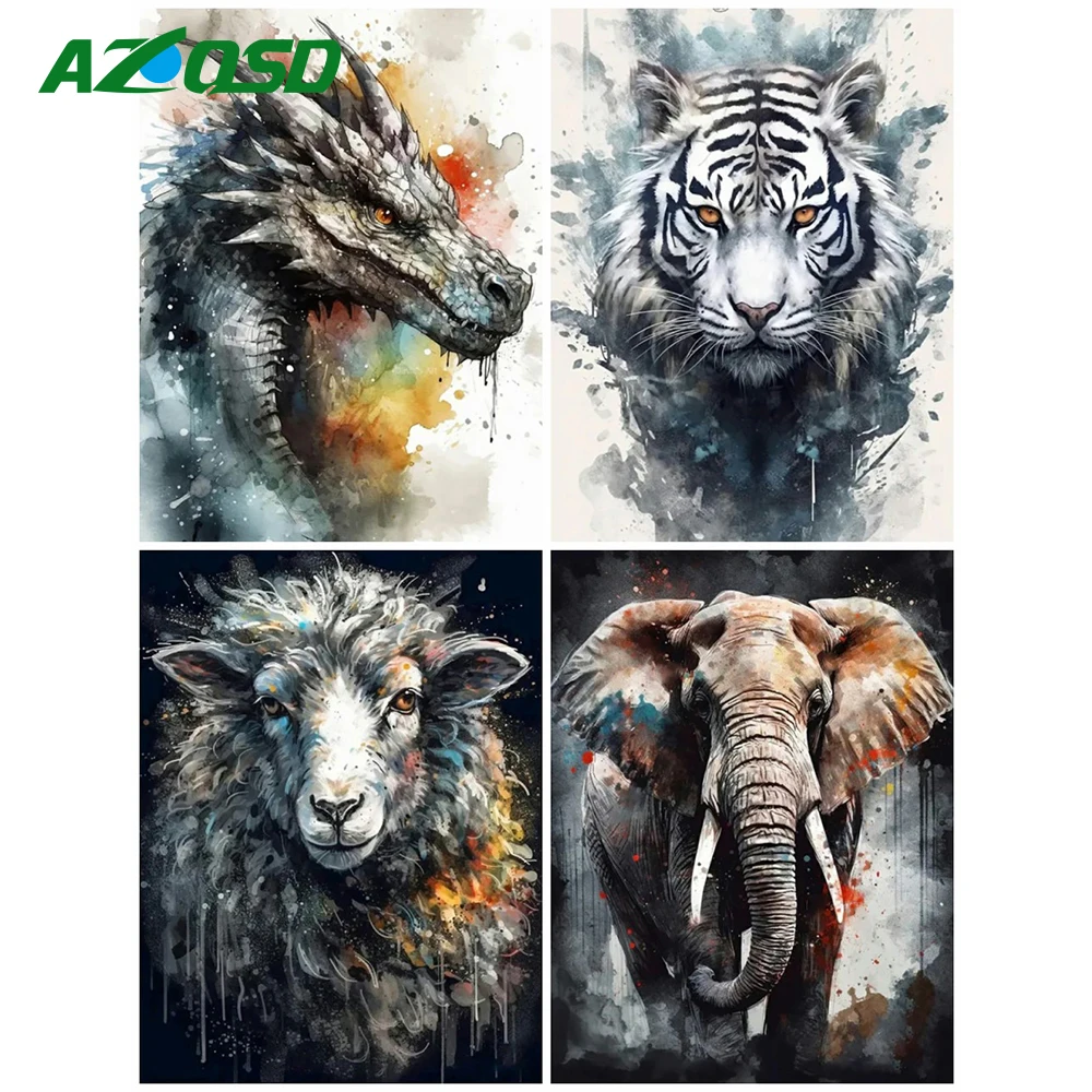 AZQSD 5D DIY Diamond Embroidery Animal Tiger Black And White Full Kits Diamond Painting Dragon Elephant Mosaic Sheep Home Decor