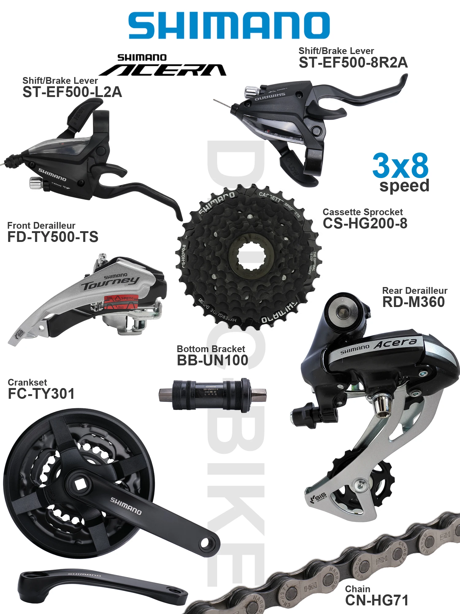 AliExpress Shimano SHIMANO ALTUS Acera 3x8 Speed Groupset include EF500 Shifter TY500 Front/ M360 Rear Derailleur Crankset Cassette Sprocket Chain