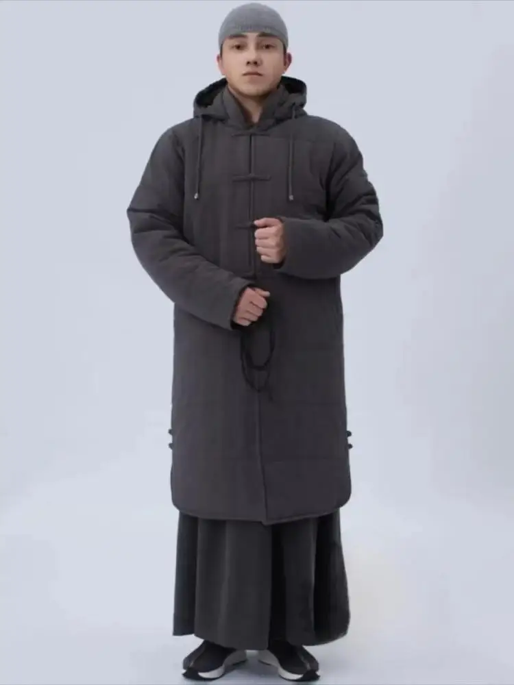 

Зимнее хлопково-льняное длинное пальто-монах, мужской молитвенный халат для медитации, большие размеры, теплый богемный стиль, 2025 г., новые поступления
