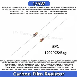 1000 stücke 1/6w 1/8W Carbon film widerstand 5% 1 r1 m 10r 2,2 r 3,3 r 4,7 r 1k 6,8 k k 10k 22k 47k k 10 ohm