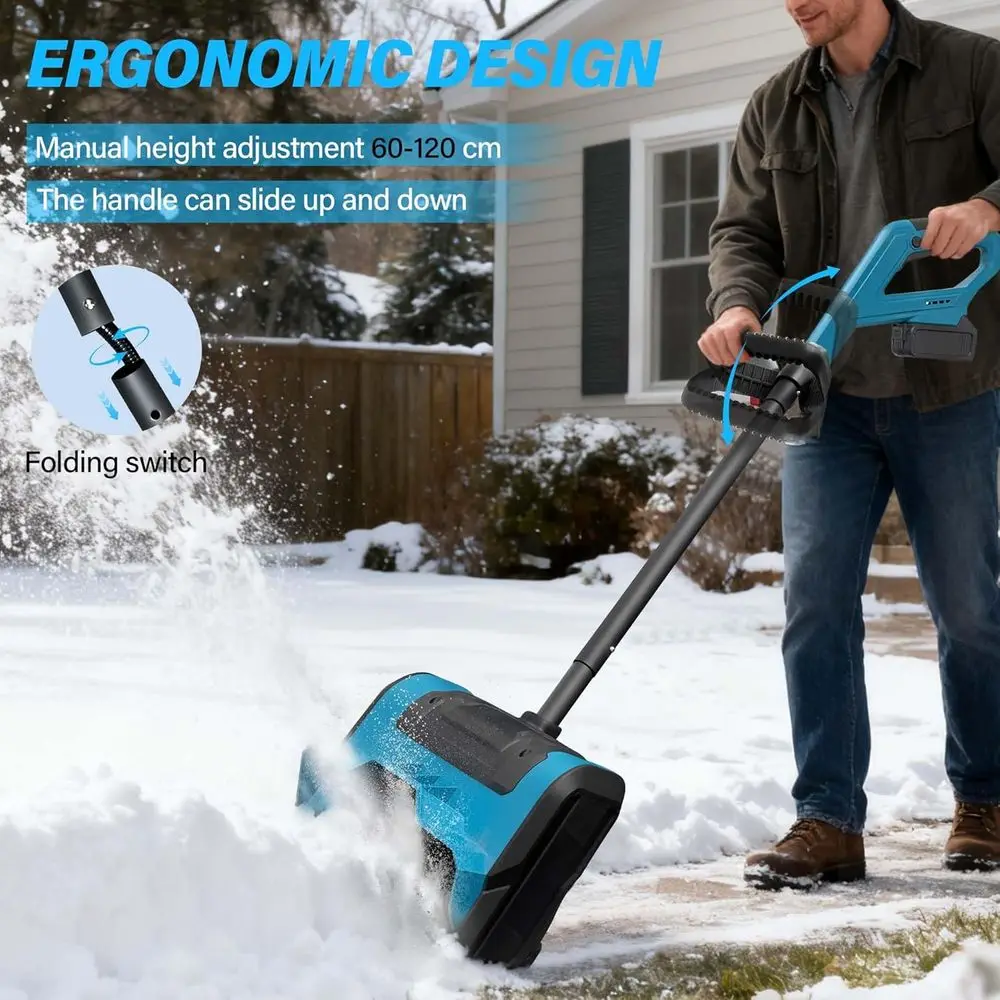 مجرفة ثلج لاسلكية مع بطاريتين وشاحنين 4.0AH، مجرفة ثلج كهربائية بعرض 10 بوصة، عمق 6 بوصة، مسافة رمي 26 قدم، Sn