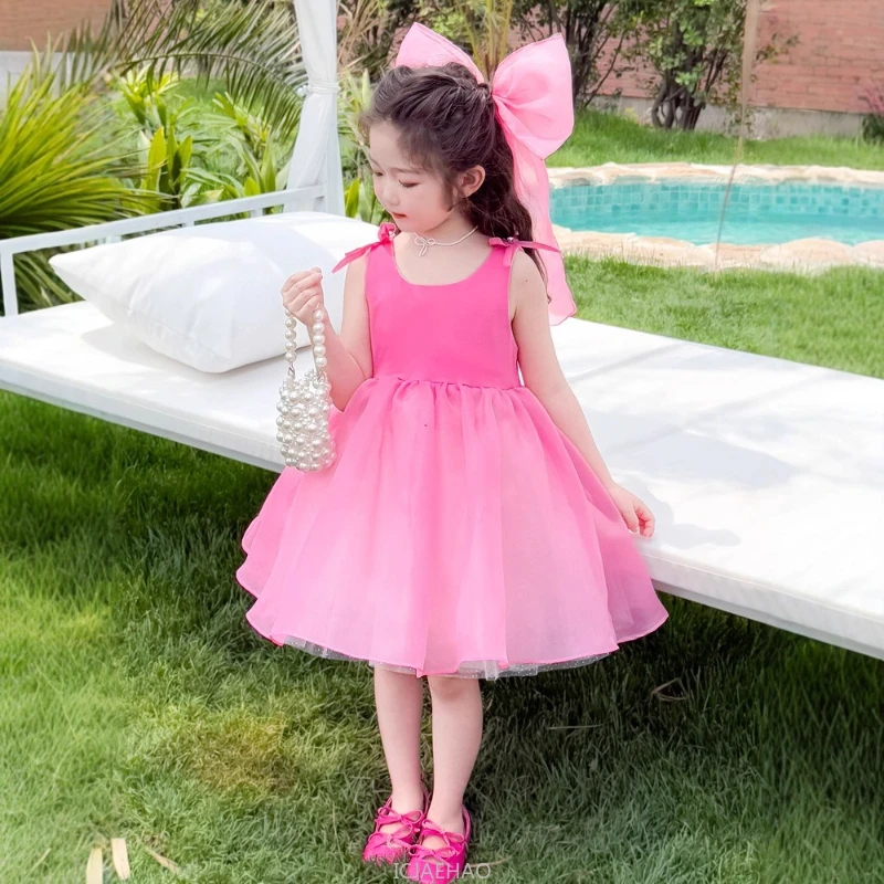 

2025 Girls Red Princess Dress Summer New Costume Fashion Kids Ball Gown Piano Recital Performance Tutu Party Outfit Children