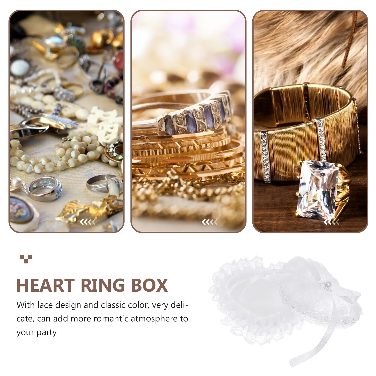 

1pc Heart Shape Ring Box Lace Wedding Ring Case For Engagement Proposal Ceremony Bridal Shower Gift Plastic Fabric