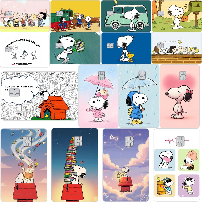 

Модные аниме Snoopys, мультяшные наклейки на кожу кредитной карты для маленьких, больших, без чипа, блестящая защитная пленка, украшение, наклейка на дебетовую карту