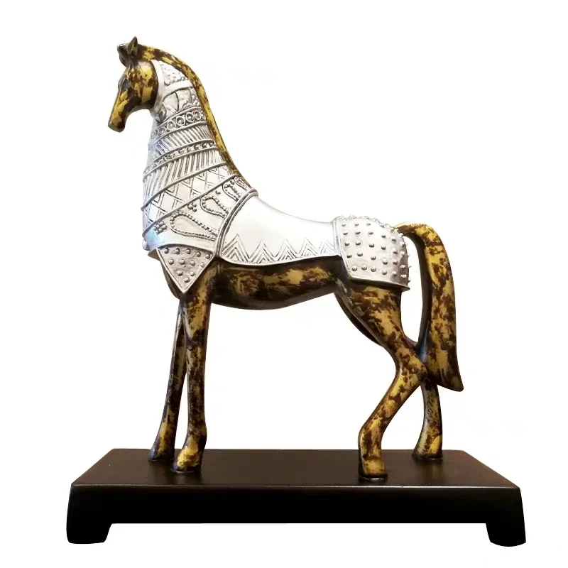 Retro Armor Horses Statue, European Creative Horse Furnishing, Resin Art and Craft, Home Decoration Accessories for Living Room