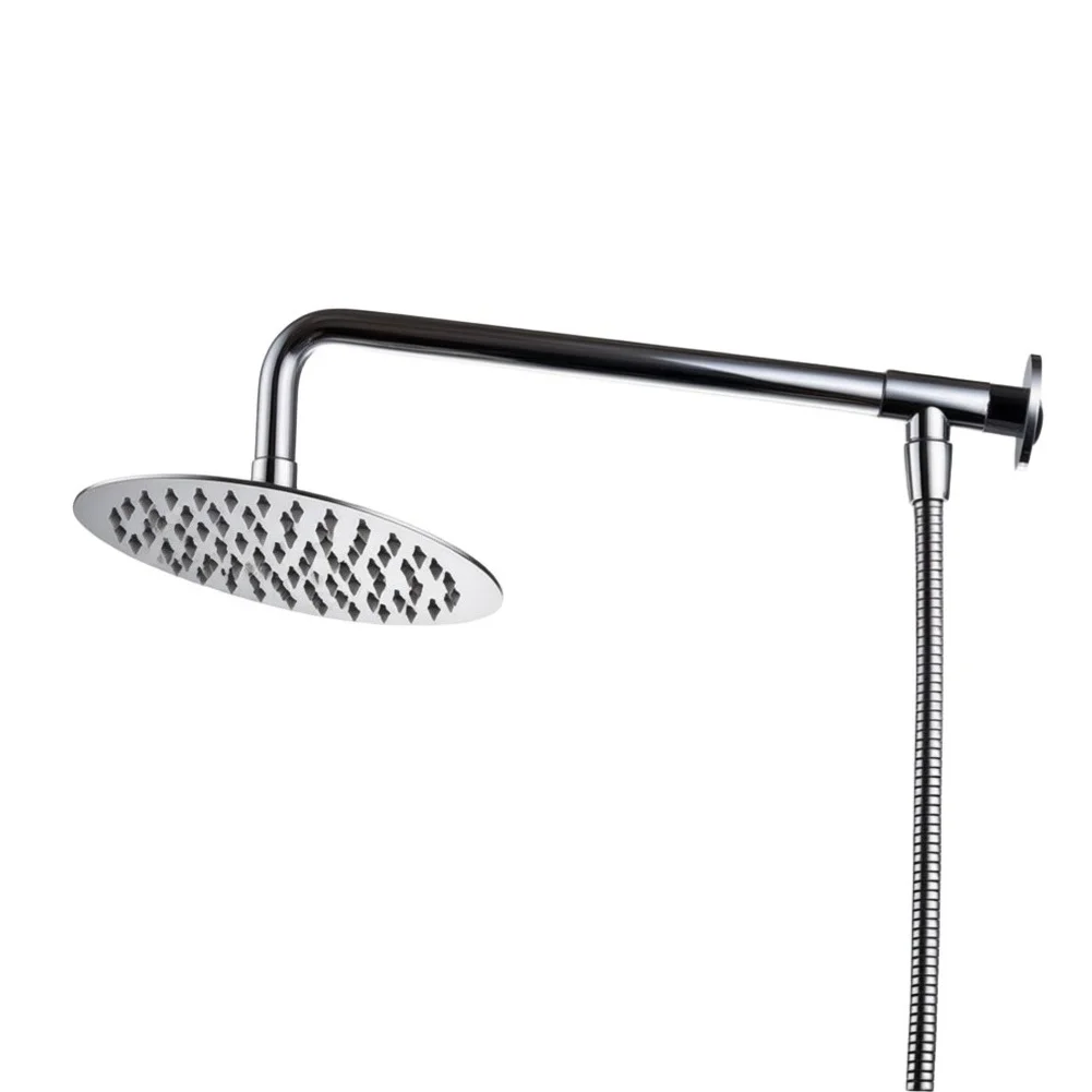Stainless Steel Round Rain Shower Head with Arm and Hose for Rainfall Effect Compatible with Standard Plumbing