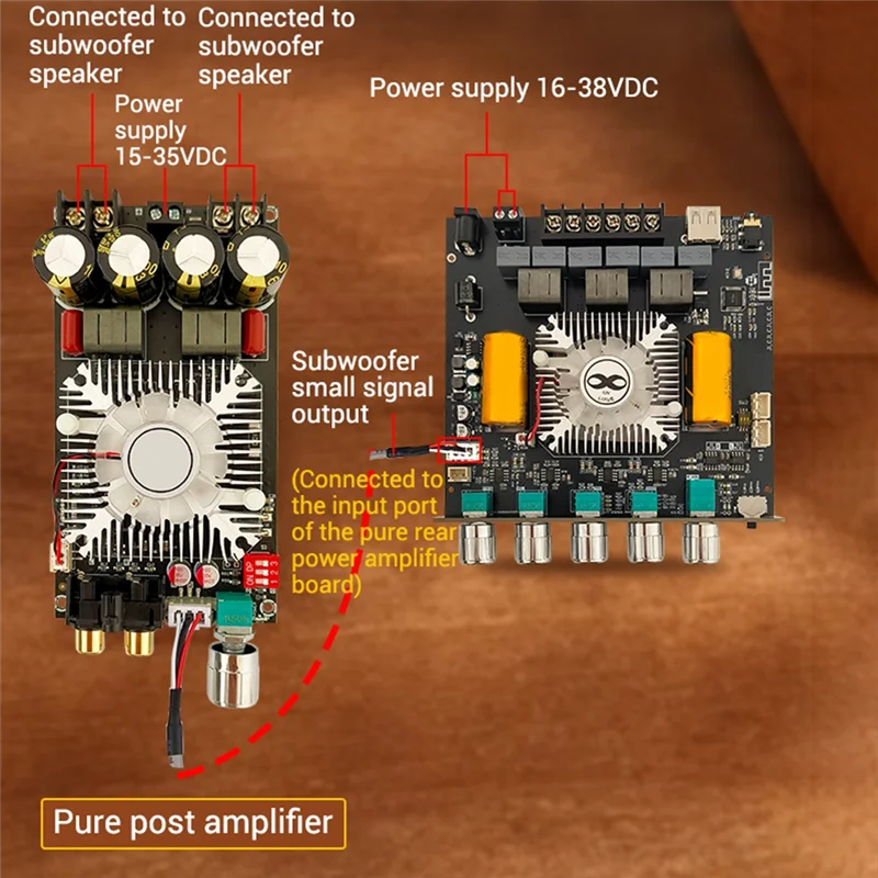AA08-ZK-AS1 2G 2,1 canales TPA3255 Bluetooth módulo de placa amplificadora de potencia Digital Subwoofer de tono alto y bajo 220WX2 + 350W