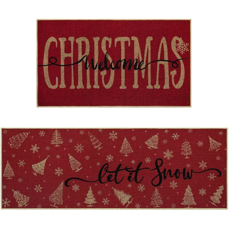 

Christmas Tree Snowflake New Year Kitchen Floor Mat 2 sets Home Decoration Door Mat 20inX31in 18inX47in