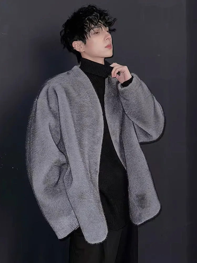 

Deep Grey Short Men's Fur Jacket Autumn Winter Fashion Korean Style Casual Coat Rabbit Fur Simulation Integrated Jacket