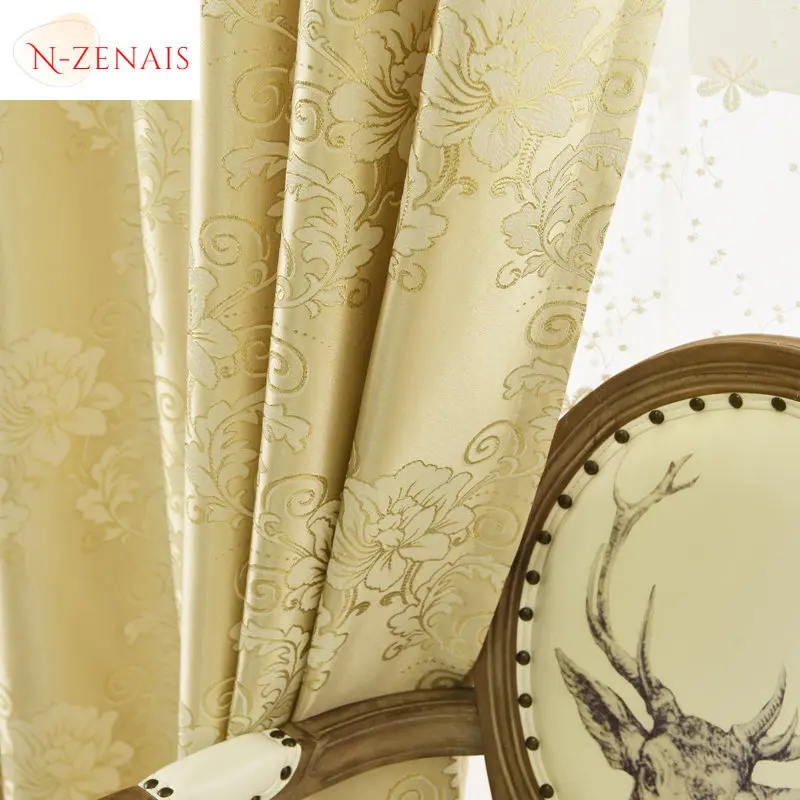 European Beige Gold Embroidered Luxury Curtain for Living Room Bedroom Blackout Jacquard High Precision Dining Tulle Window