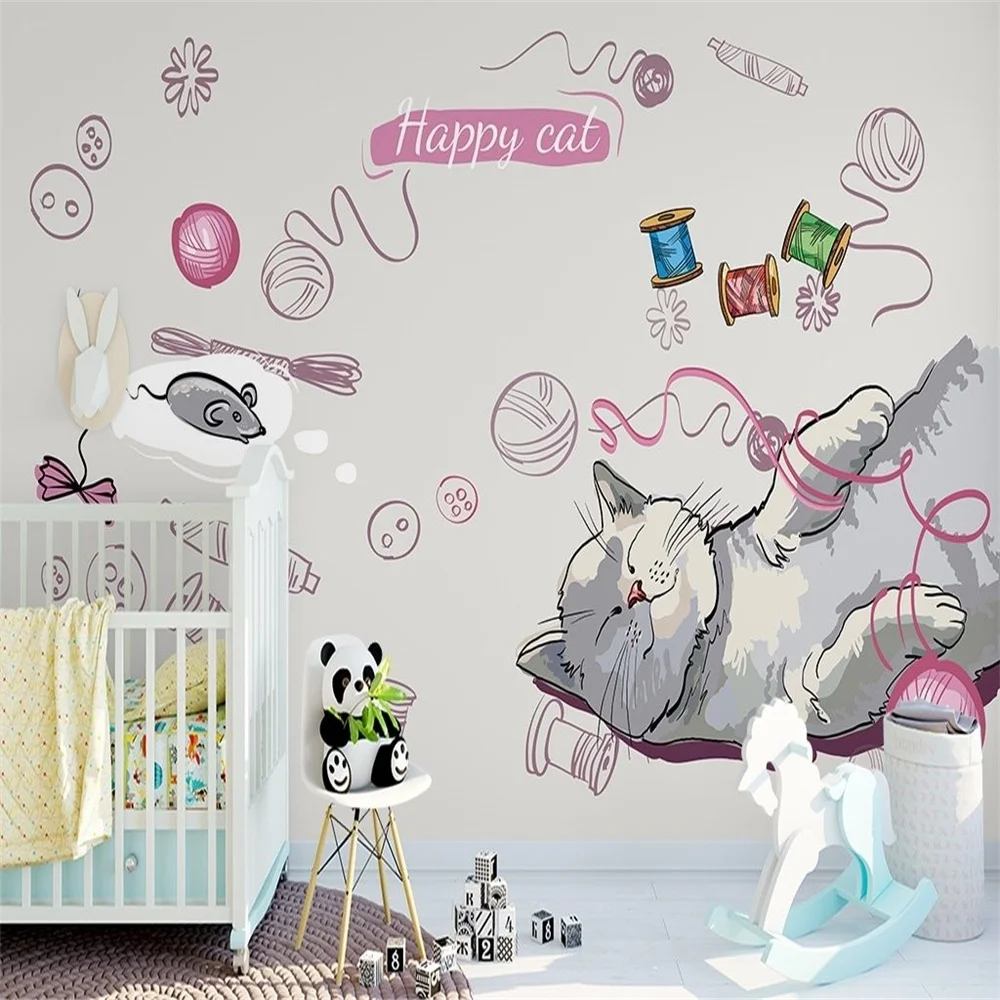 Milofi3d-chat de impresión heureux enfants chambre papier peint multi-animaux