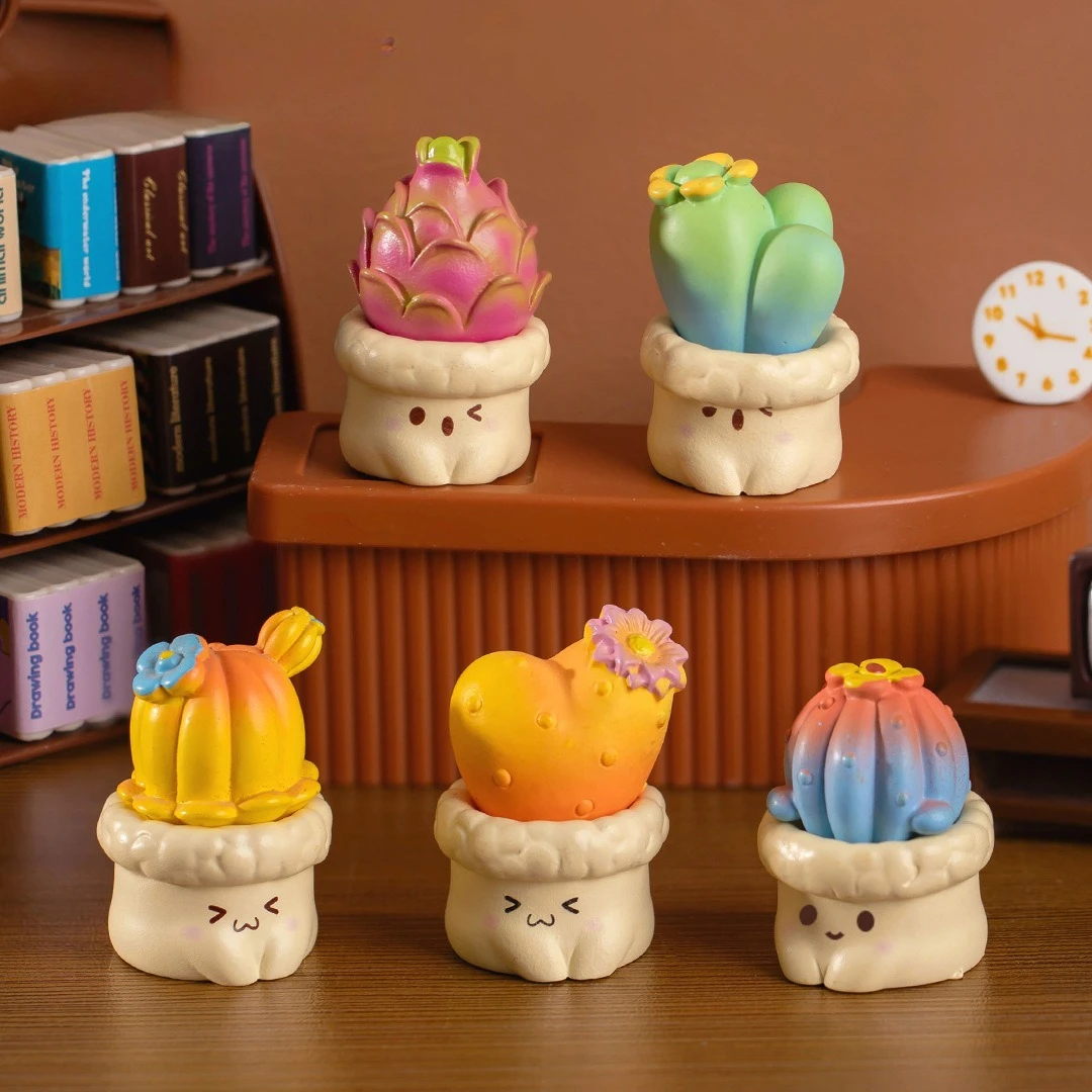 Cactus Pottery Micro Landscape Ornament Creative Cute Simulation Succulent Moss Horticultural Decoration with Desktop Ornament