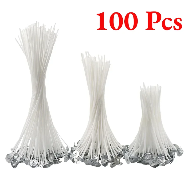 New 100Pcs Cotton Candle Wicks Smokeless Wax Pure Cotton Core DIY Candle Making Pre-waxed Wicks Party Supplies 7/9/15/20cm