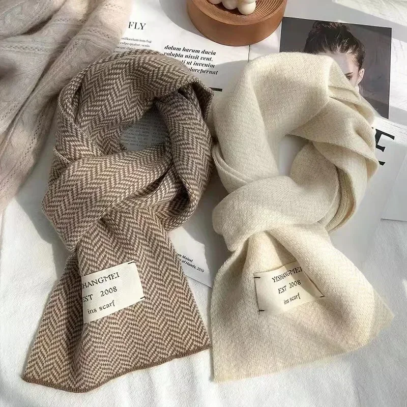 Women\'s Korean Fashion Winter Scarves High Quality Knitted Scarf Vintage Stripe Pattern Scarves Winter Outdoor Warm Scarves New