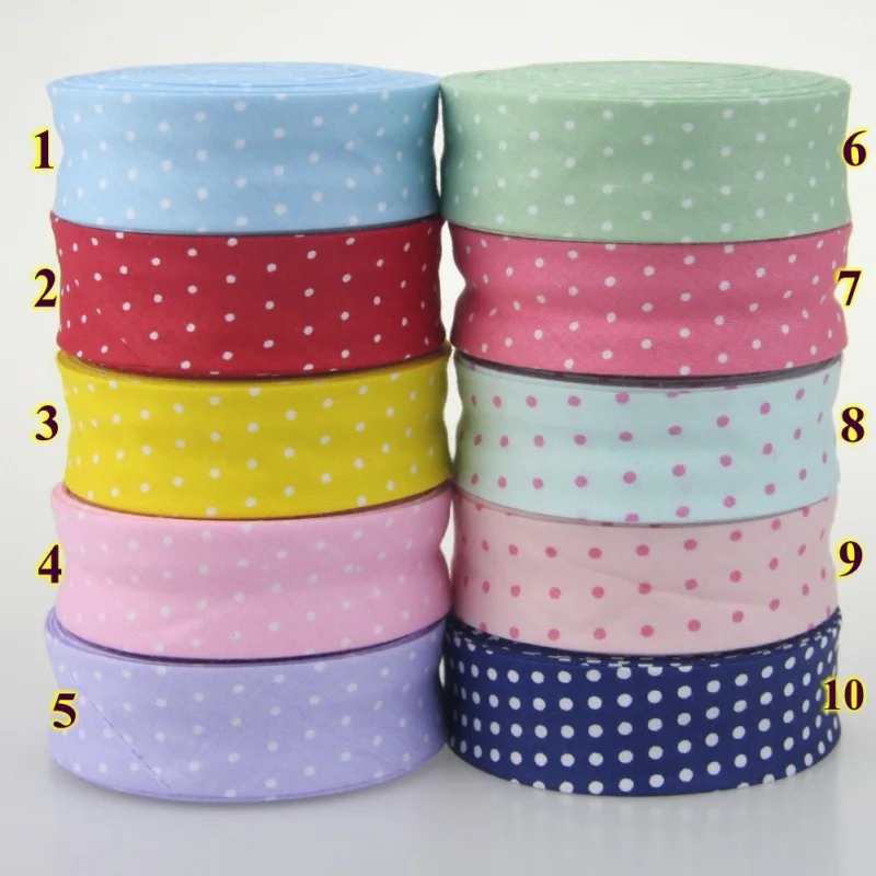 Single Fold Cotton Bias Binding Tape - Dotted and Striped Series  Edging Ribbon, size 25mm x 10m