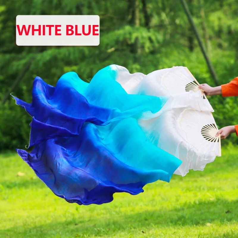 女性用ベリーダンスファンベール1組、グラデーションカラー、ダンサー、ステージパフォーマンス、本物のシルク、長い竹製ファン