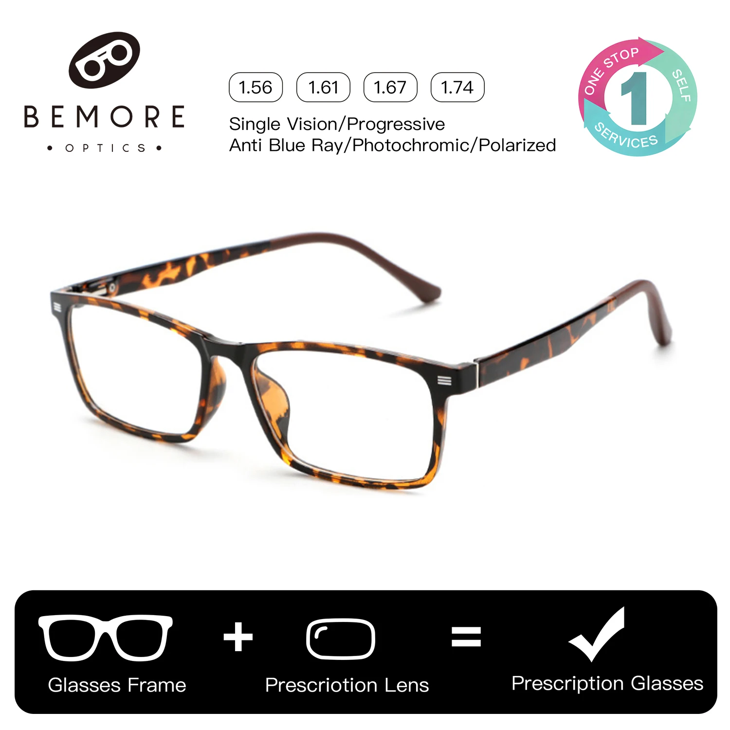 BEMORE Rectangle Acetate Clip on Prescription Glasses Men Polarized UV400 Magnetic Sun Optical Reading Eyeglasses Frame