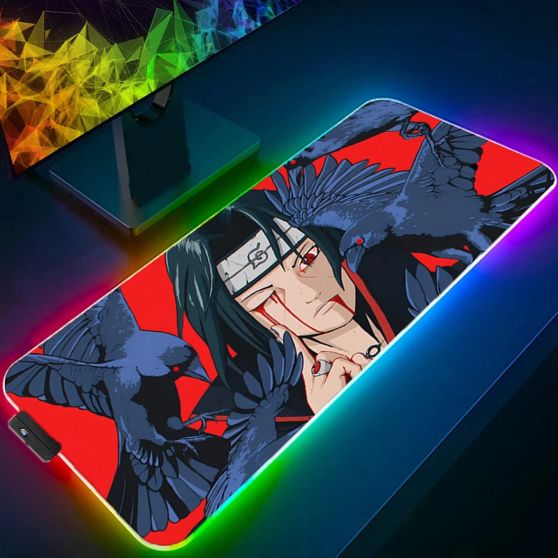 

RGB Mouse Pad NARUTO Uchiha Itachi Backlight Gaming Accessories Computer Speed Mini Pc Gamer Keyboard LED Desk Mat game Mousepad