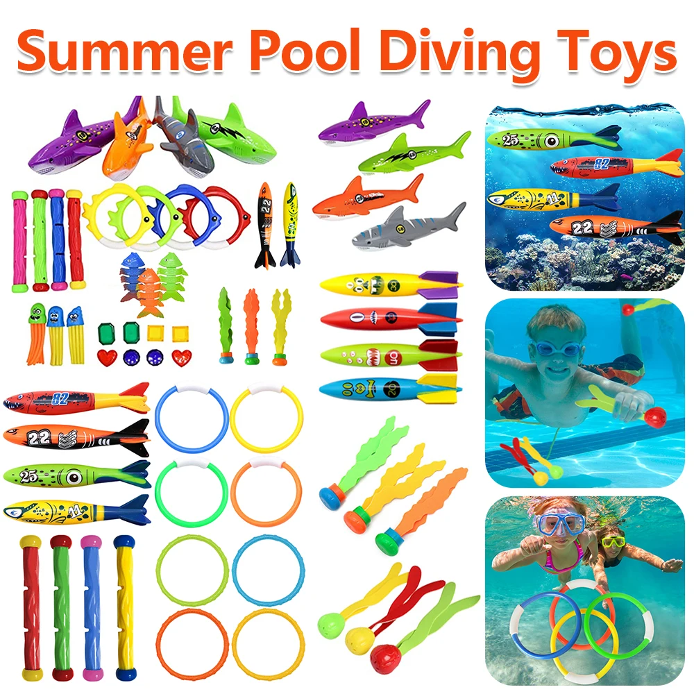 Summer Children Swimming Pool Diving Toys Set Creative Water Sports Throwing Toy Multicolor Underwater Grabbing Toys Accessories