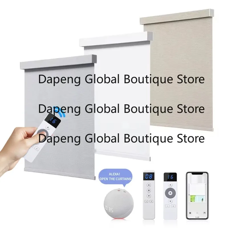Electric Cordless Automatic Window Blinds Custom Blackout Fabric Double Breathable Motorized Roller Built-In Installation