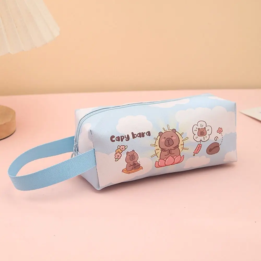 Zipper Capybara Pencile Bag Flower Stripe Capybara Coin Purse Large Capacity PU Leather Cartoon Makeup Lipstick Bag Female/Male