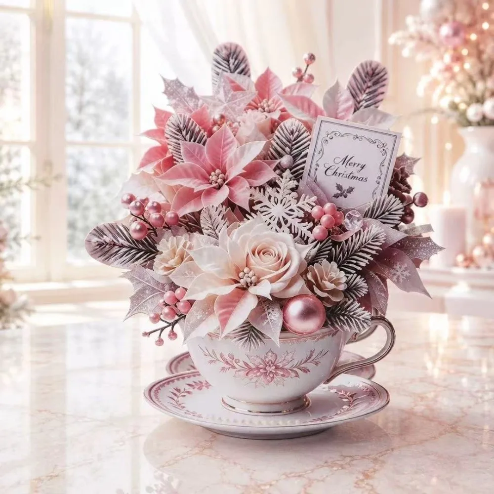 3D Pop Up Teacup Card Home Decor Surprise Floral Bouquet Cards Best Wishes with Envelope & Message Note Pop Up Card
