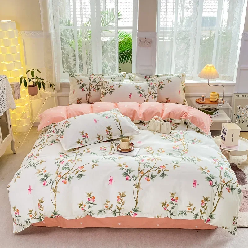 2023 new four-piece plant cashmere kit twill printed quilt cover sheet three-piece bedding home textile