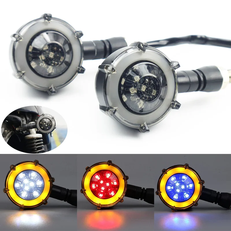 1 Pairs Motorcycle LED Two Color Flowing Turn Signals Lights For Harley 12V Universal Flashing Angel Eyes Vortex Indicator Lamp