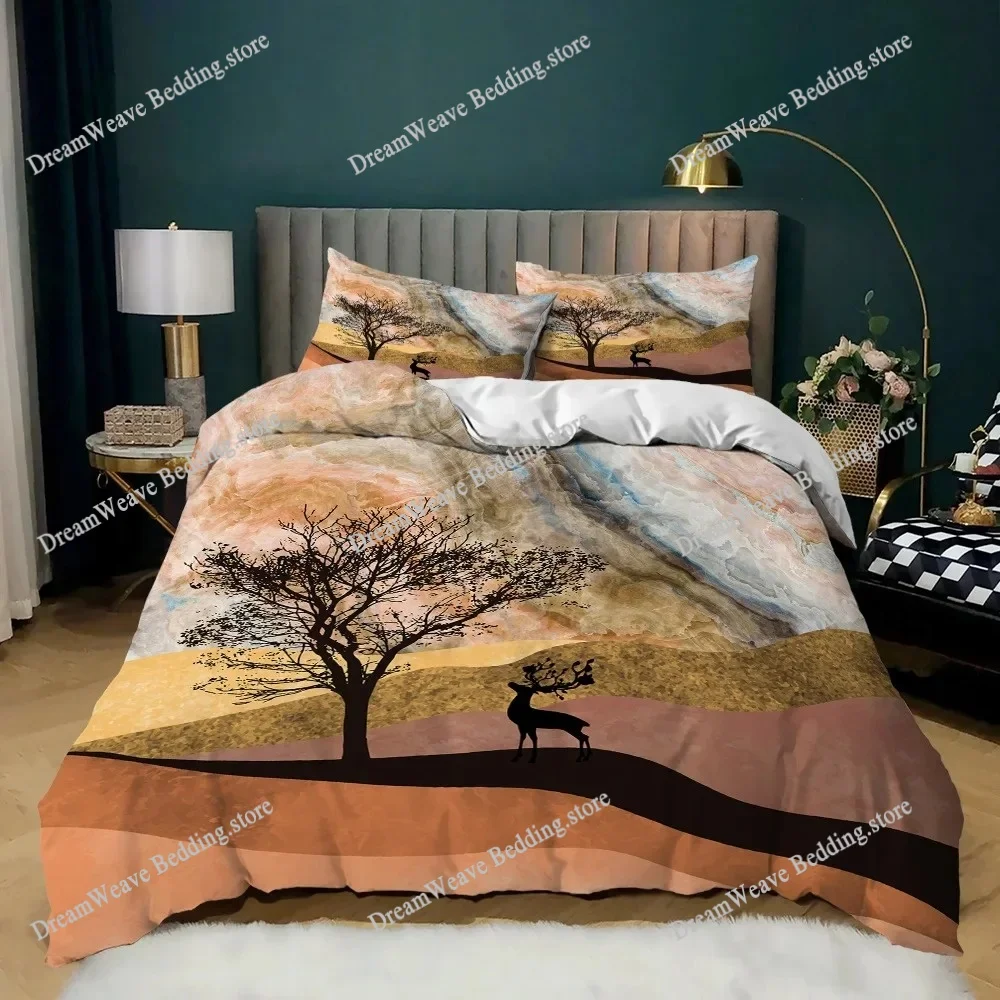 

Animal Duvet Cover Set Deer Autumn Forest Leaves Bedding Set Wild Animals for Teens Queen King Size Polyester Quilt Cover