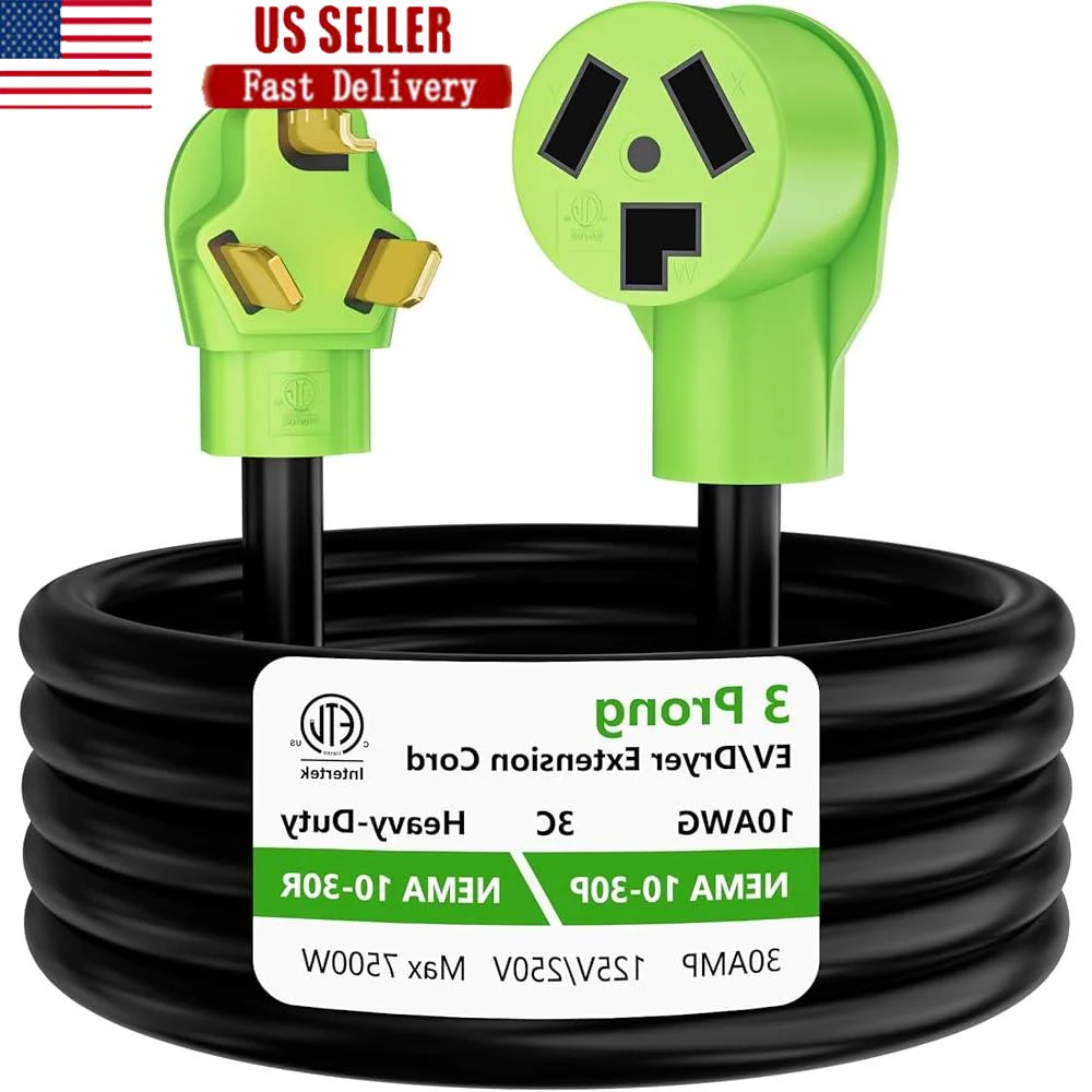 

3 Prong Dryer Extension Cord 15FT NEMA 10-30P to NEMA 10-30R Heavy Duty 10AWG Power Cord Dryer EV Charging 30A 7500W