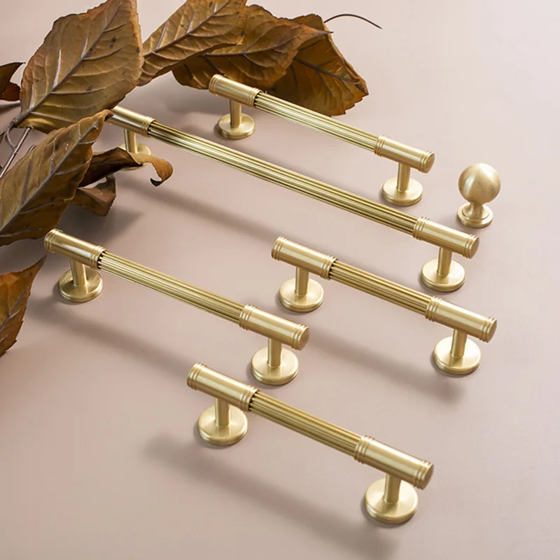 Linear Brass Handles for Wardrobe French Style Cabinet Bar Pulls Knurled Drawer Knobs Furniture Bar Handle
