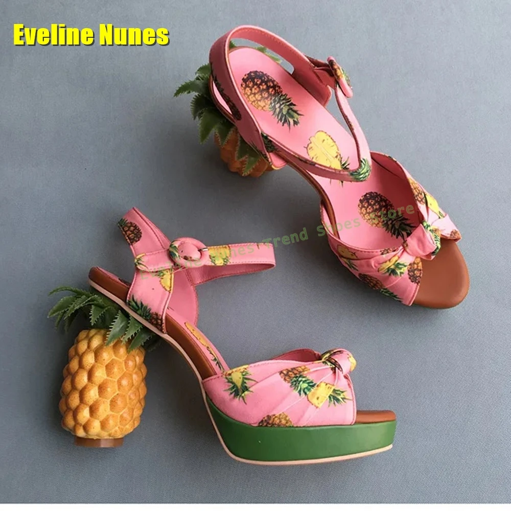 

Pineapple Heel Mixed Colors Sandals Open Toe Strange Style Buckle Strap Slingback High Heels 2025 Dress Party Summer Shoes Trend