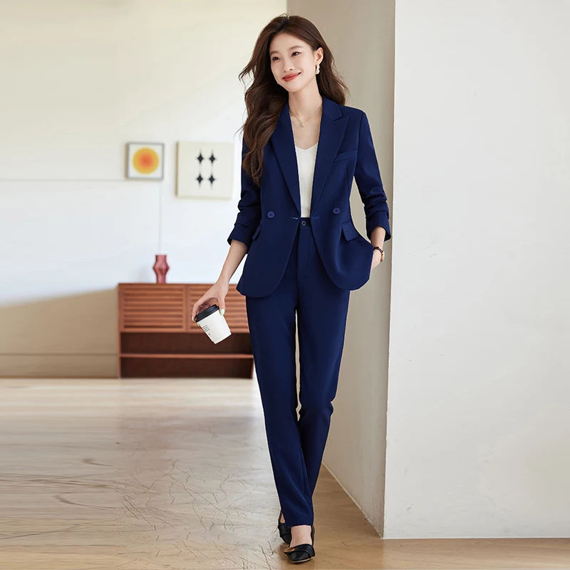 ZJYT Elegant Chic Women\'s Blazer Suit Trousers 2 Piece Matching Set Autumn Fashion Long Sleeve Coat Pant Sets Office Lady Outfit