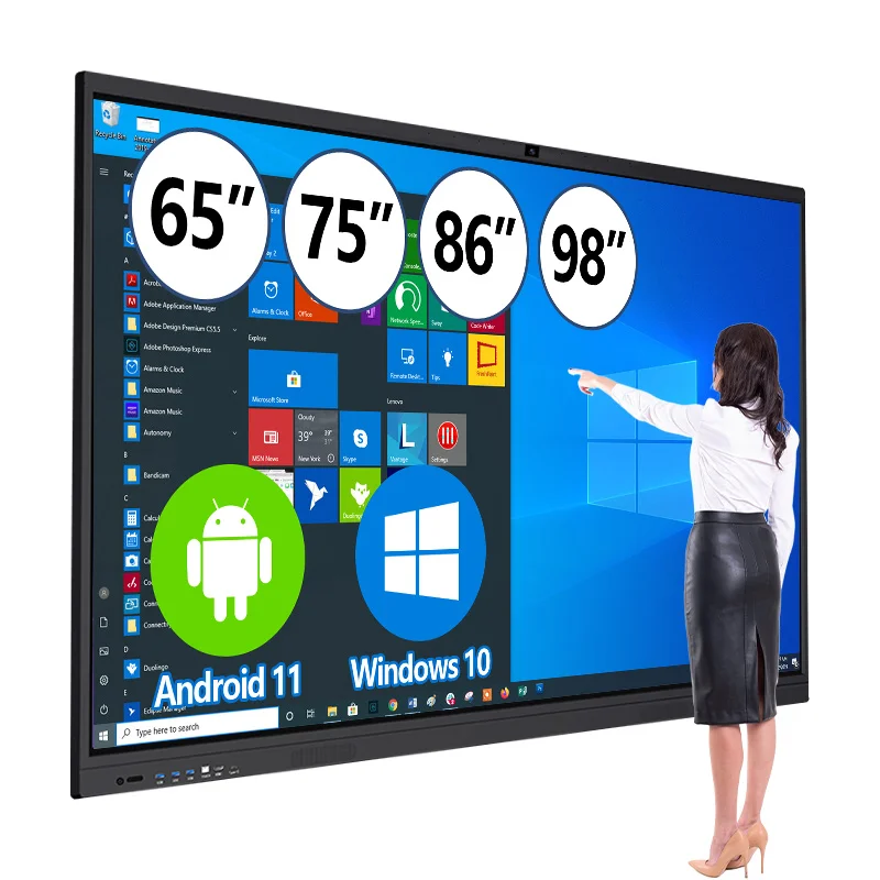 55 65 75 85 86 98 110 Inch Pen Finger Touch Interactive Flat Panel 4k Lcd Digital Interactive Smart Boards for Schools Teaching