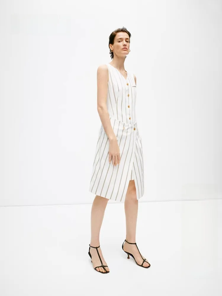 

Летнее новое женское платье-костюм с коротким рукавом, V-образным вырезом, в полоску, с эффектом двухслойности, модное, для повседневной носки